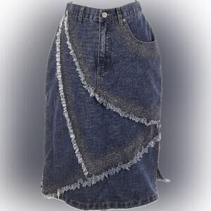 Vintage y2k original threads denim and glitter patchwork midi skirt size 5/6